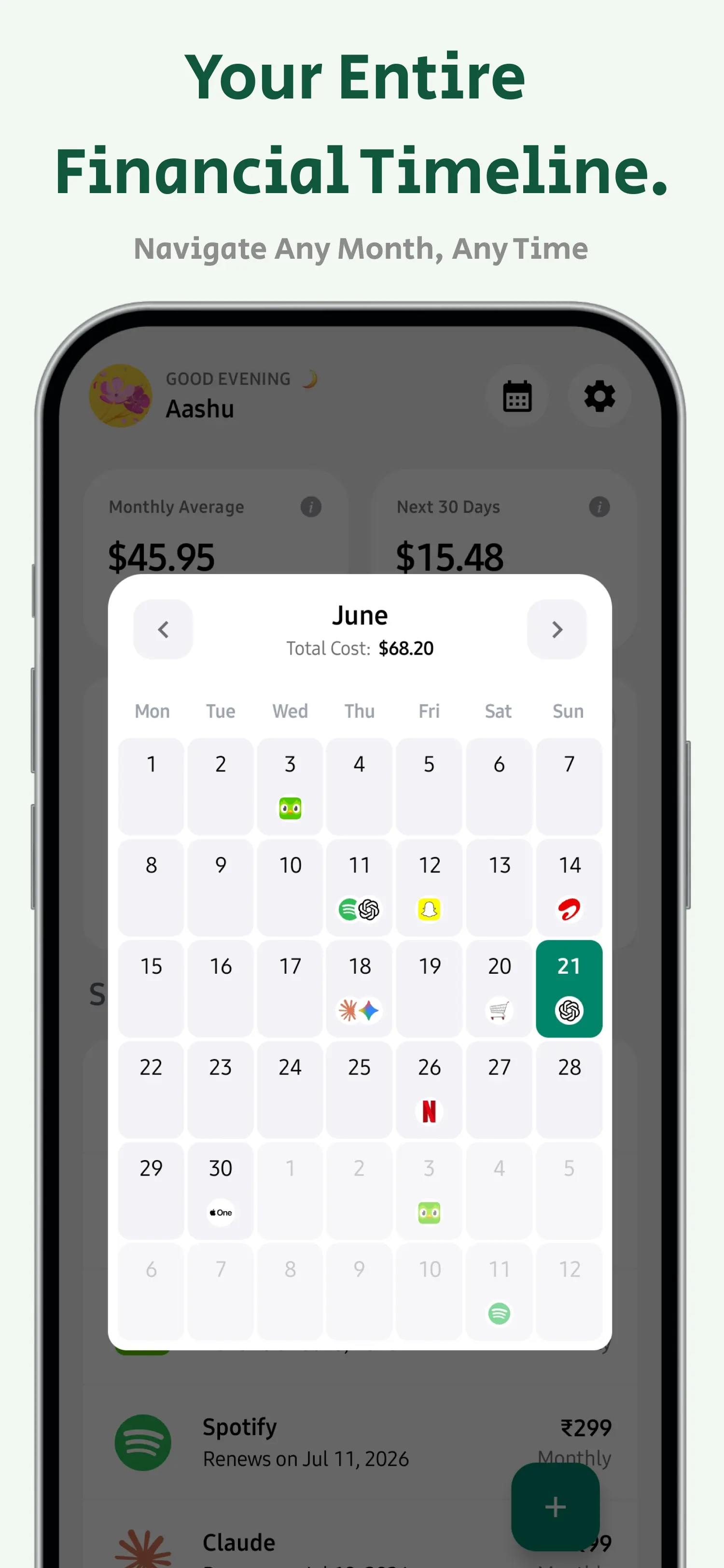 SubLyst Calendar View